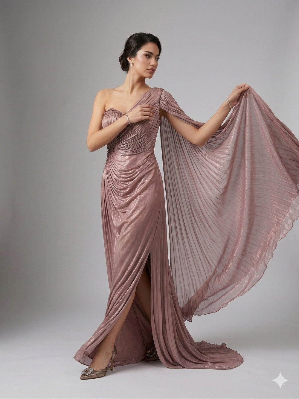 FOR COSTUME Kol Detaylı Yarım Straplez Abiye Elbise 0799