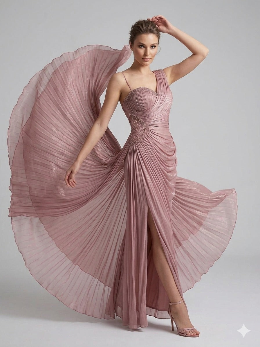 FOR COSTUME Kol Detaylı Yarım Straplez Abiye Elbise 0799