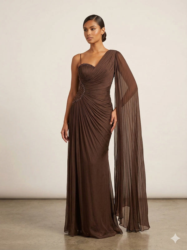 FOR COSTUME Kol Detaylı Yarım Straplez Abiye Elbise 0799