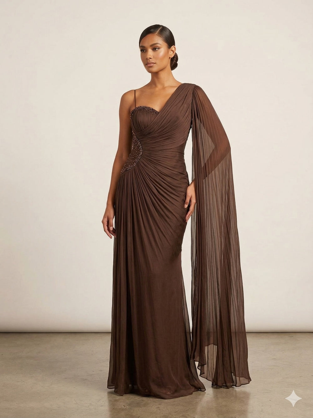FOR COSTUME Kol Detaylı Yarım Straplez Abiye Elbise 0799