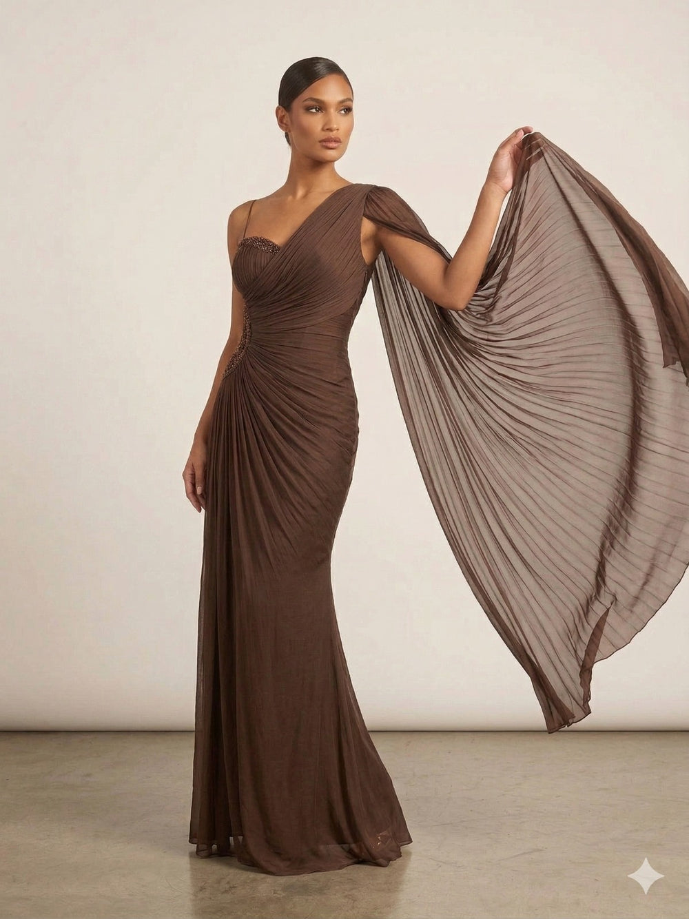 FOR COSTUME Kol Detaylı Yarım Straplez Abiye Elbise 0799