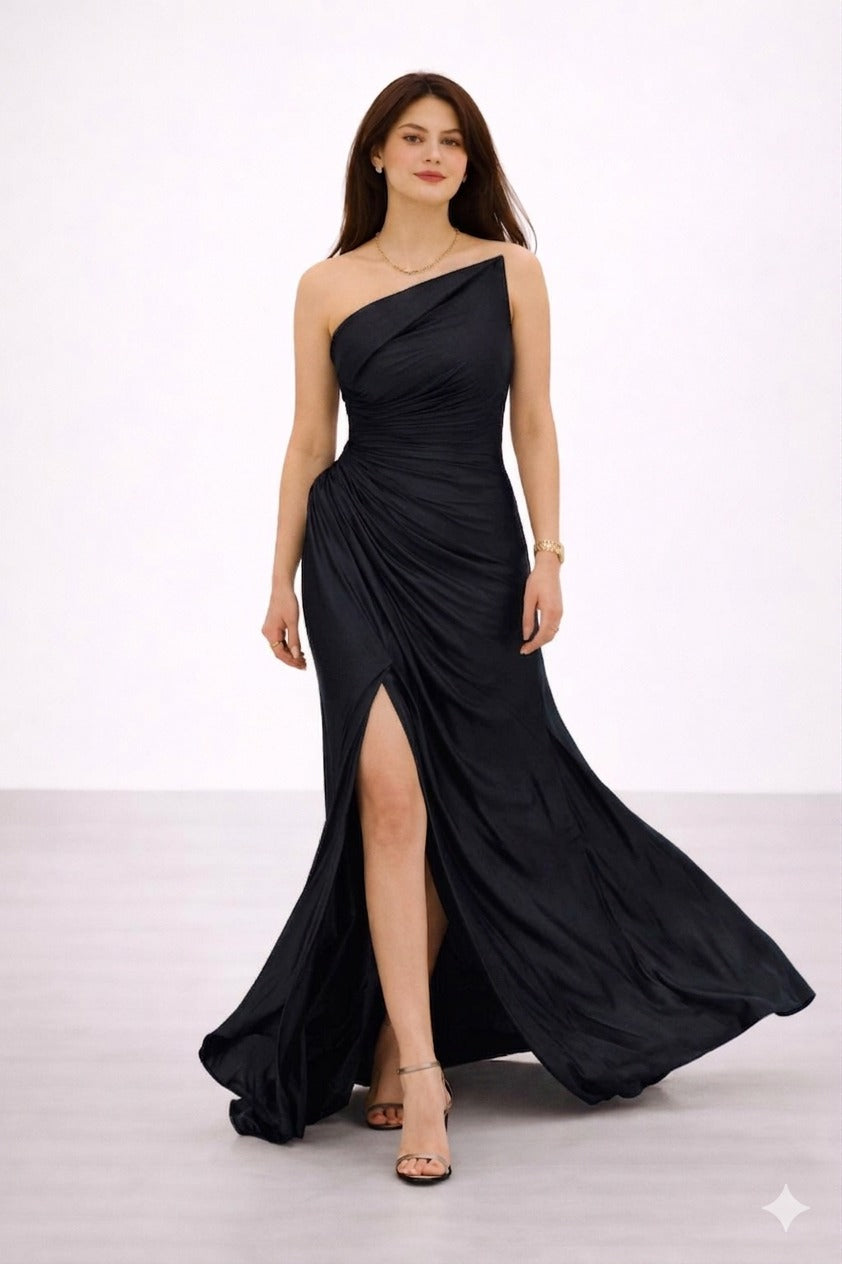 FOR COSTUME Bronz Metalik Görünümlü Tek Omuz Drapeli Abiye 10370