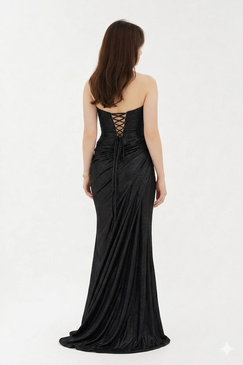 FOR COSTUME Bronz Metalik Görünümlü Tek Omuz Drapeli Abiye 10370