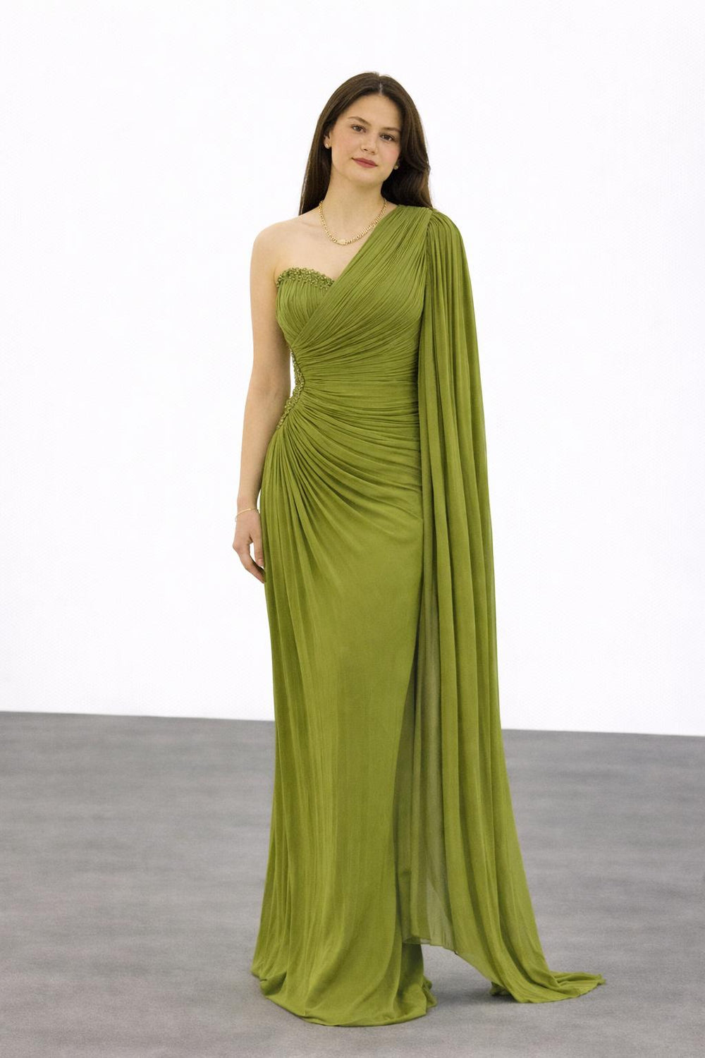 FOR COSTUME  Kol Detaylı Yarım Straplez Abiye Elbise 9811
