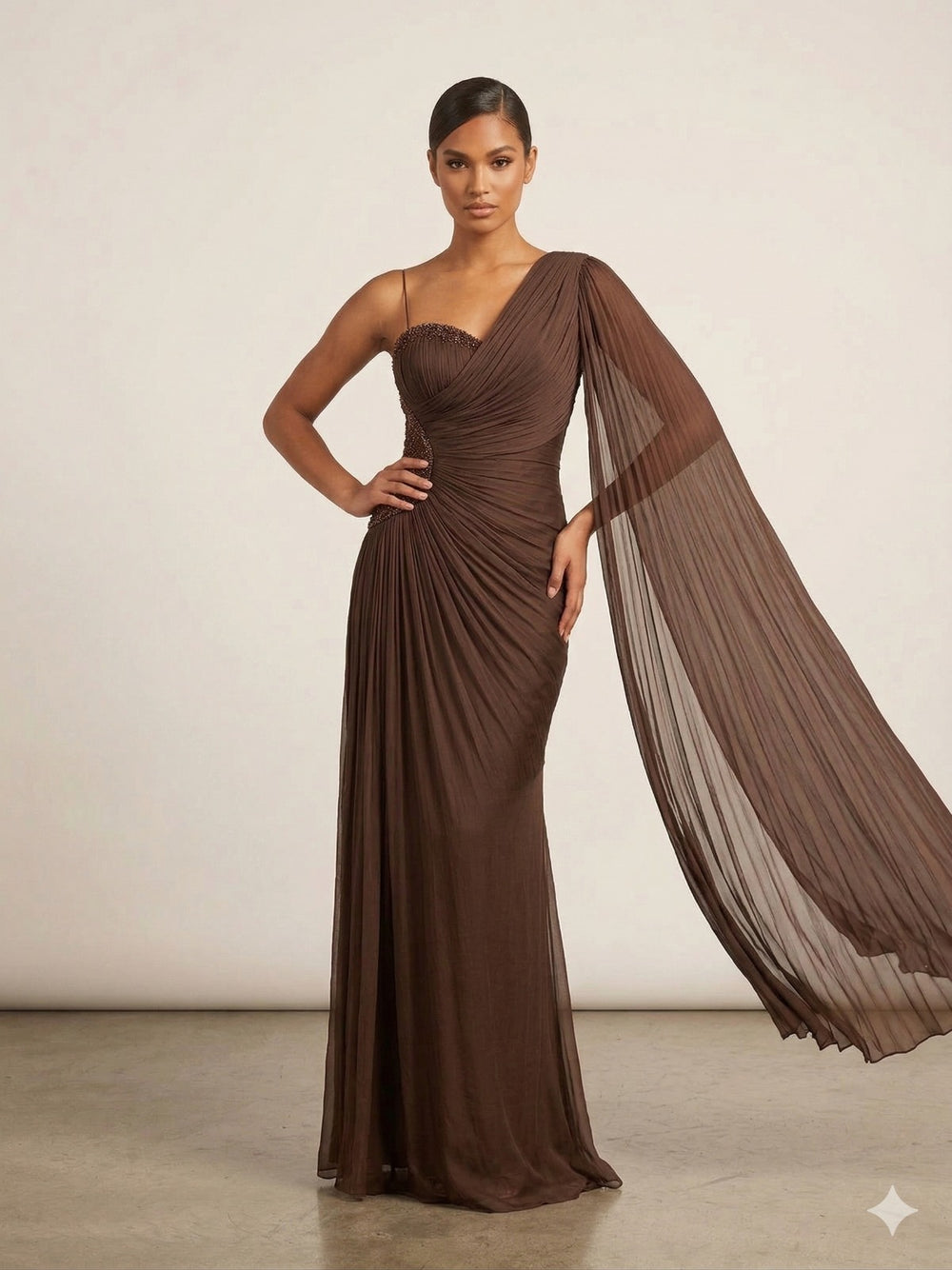 FOR COSTUME  Kol Detaylı Yarım Straplez Abiye Elbise 9811