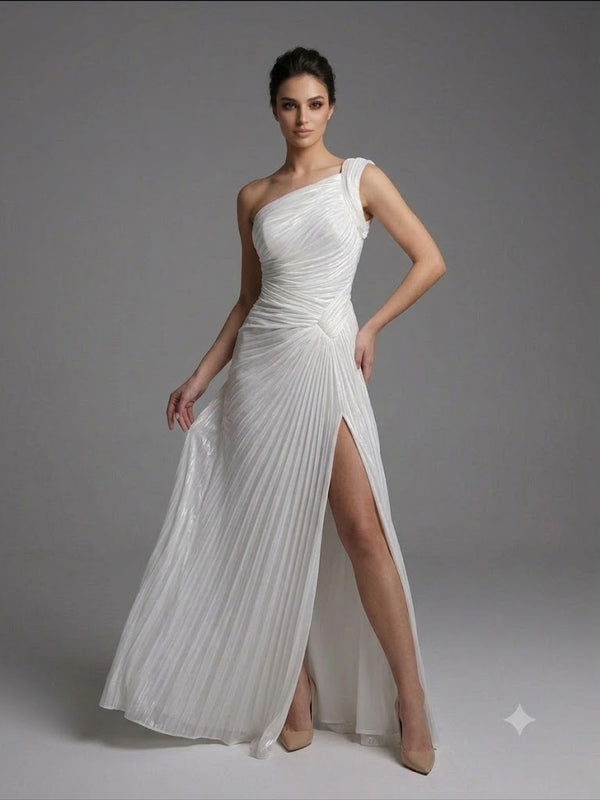 FOR COSTUME Tek Omuz Drape Detaylı Yırtmaçlı Abiye  9558