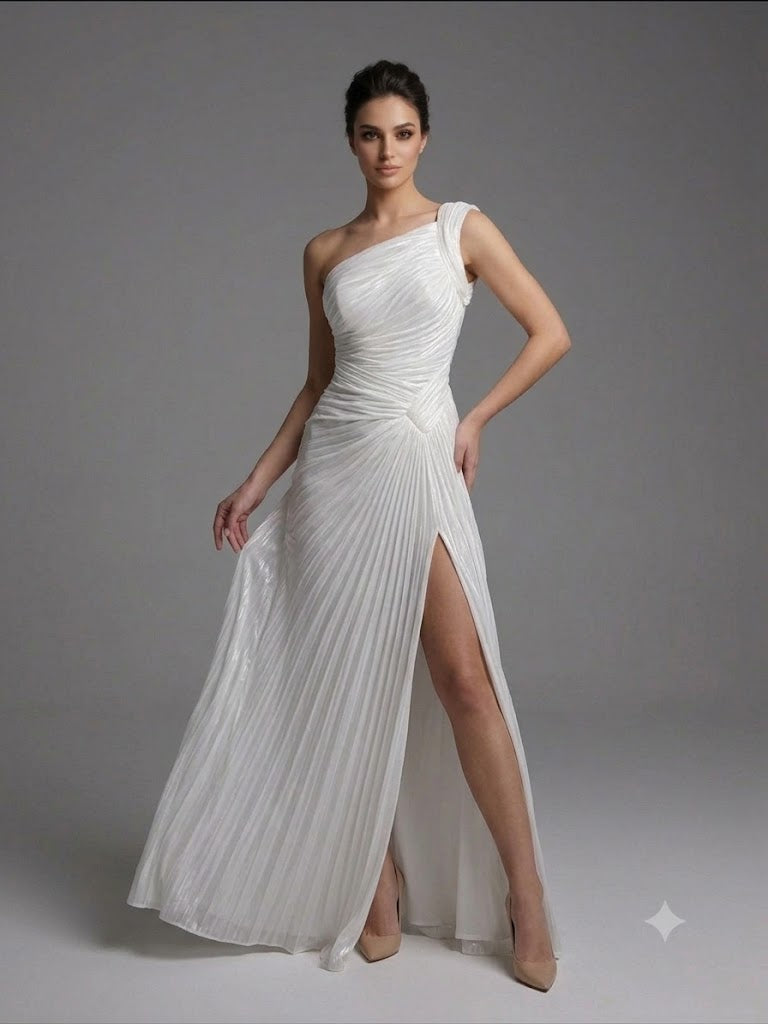 FOR COSTUME Tek Omuz Drape Detaylı Yırtmaçlı Abiye  9558