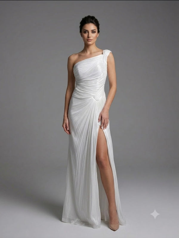 FOR COSTUME Tek Omuz Drape Detaylı Yırtmaçlı Abiye  9558