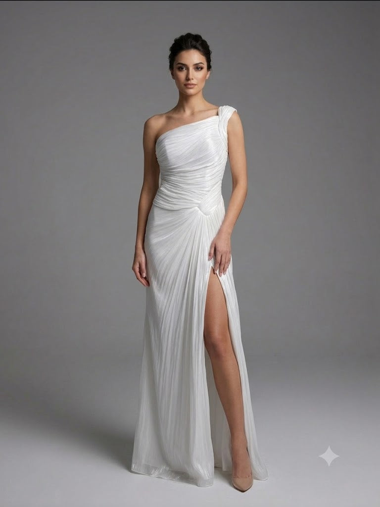 FOR COSTUME Tek Omuz Drape Detaylı Yırtmaçlı Abiye  9558