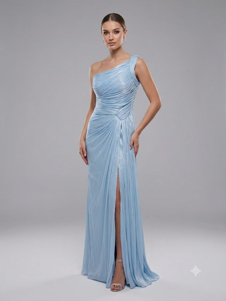 FOR COSTUME Tek Omuz Drape Detaylı Yırtmaçlı Abiye  9558