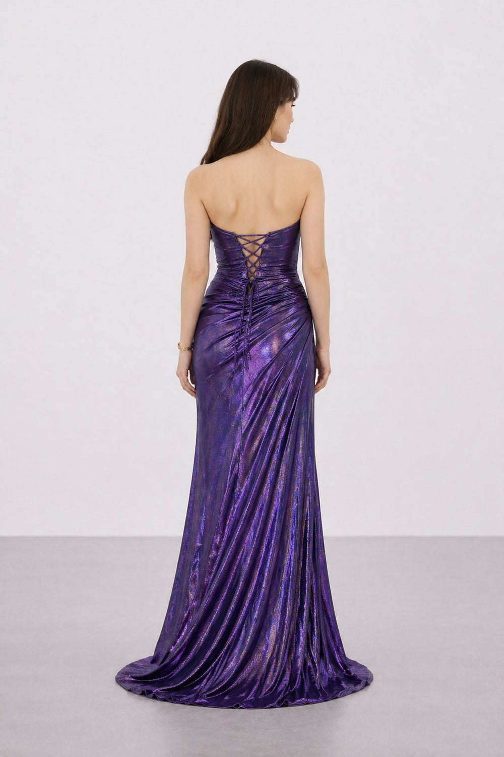 FOR COSTUME Bronz Metalik Görünümlü Tek Omuz Drapeli Abiye 10370