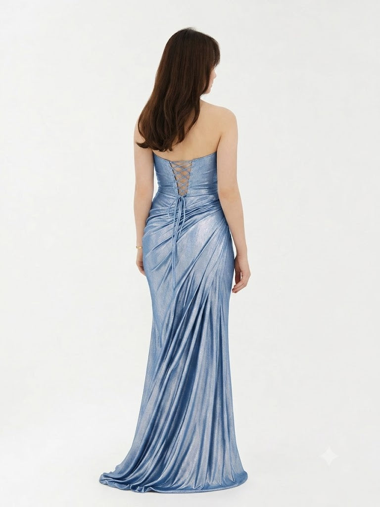 FOR COSTUME Bronz Metalik Görünümlü Tek Omuz Drapeli Abiye 10370