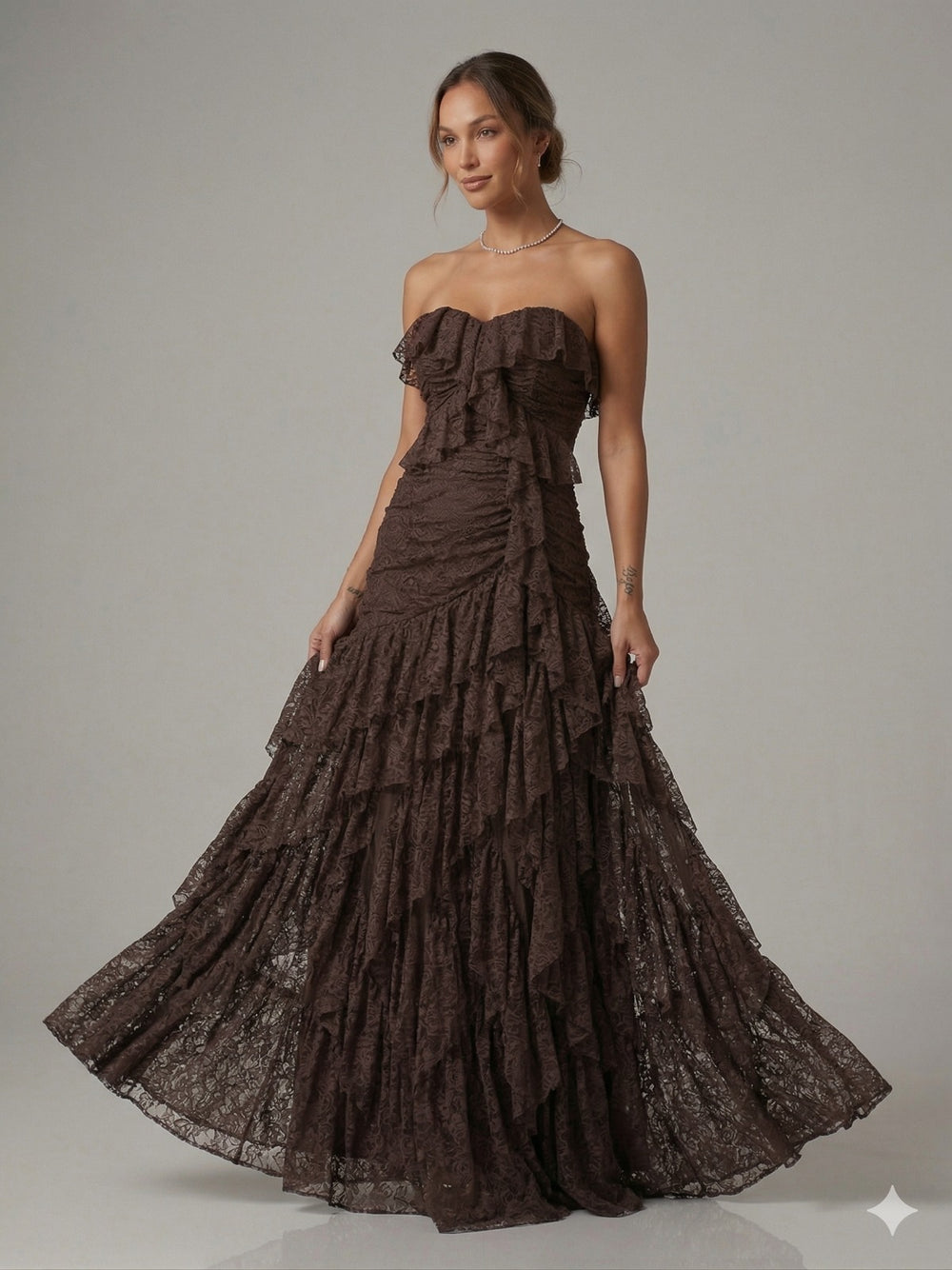 FOR COSTUME Işıltılı Asimetrik Fırfırlı Abiye 10429