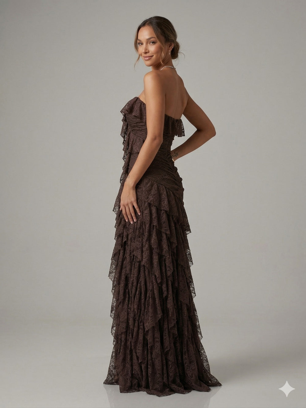 FOR COSTUME Işıltılı Asimetrik Fırfırlı Abiye 10429