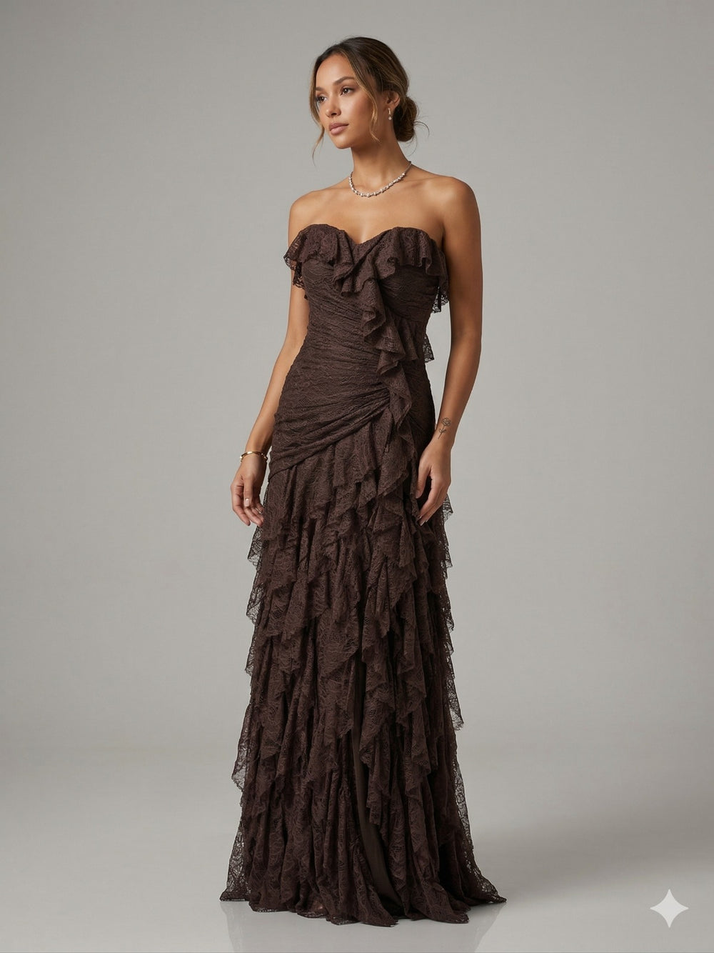 FOR COSTUME Işıltılı Asimetrik Fırfırlı Abiye 10429