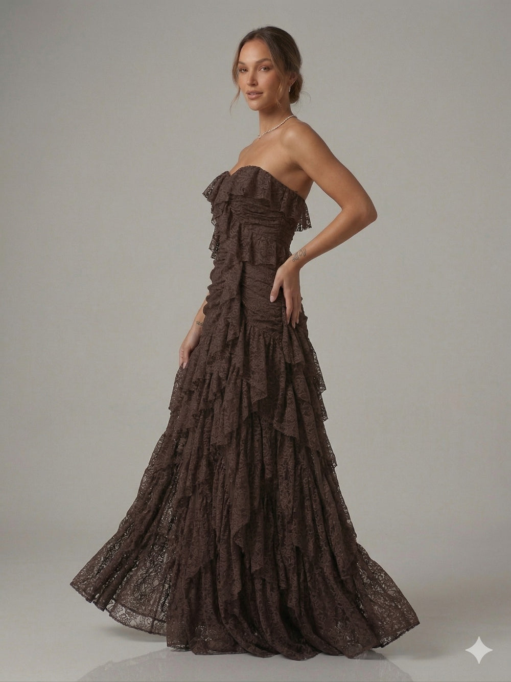 FOR COSTUME Işıltılı Asimetrik Fırfırlı Abiye 10429
