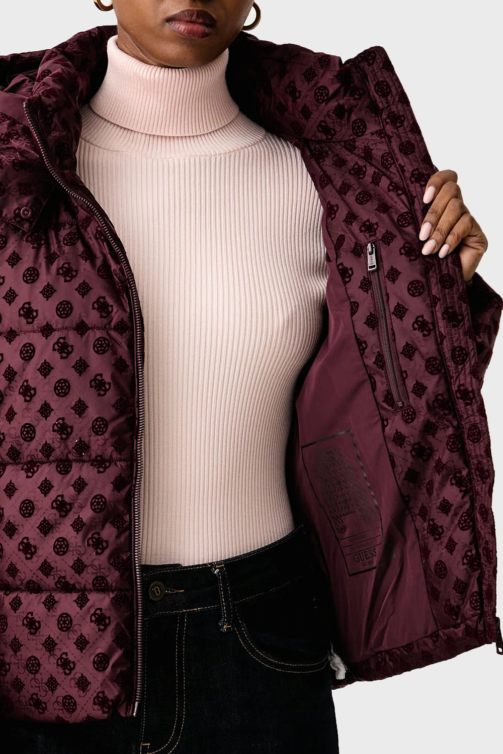 GUESS Guess 4G Logolu Fermuarlı Kapüşonlu MontW6BL56W4195