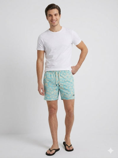 GUESS Erkek Deniz Şortu Mayosu Tropikal Çiçek Desenli F6GT08WG282