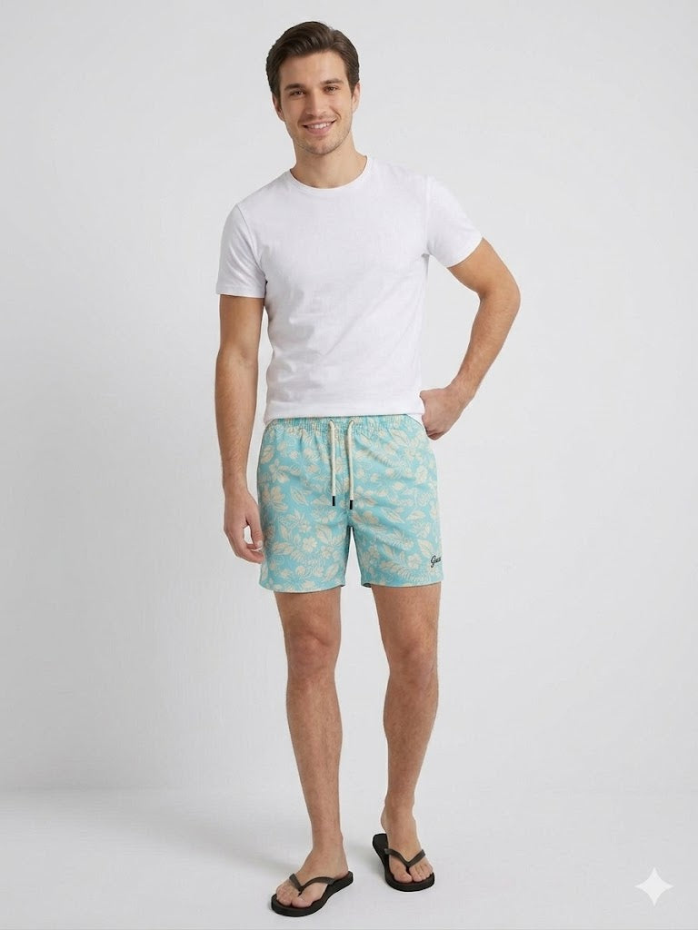 GUESS Erkek Deniz Şortu Mayosu Tropikal Çiçek Desenli F6GT08WG282