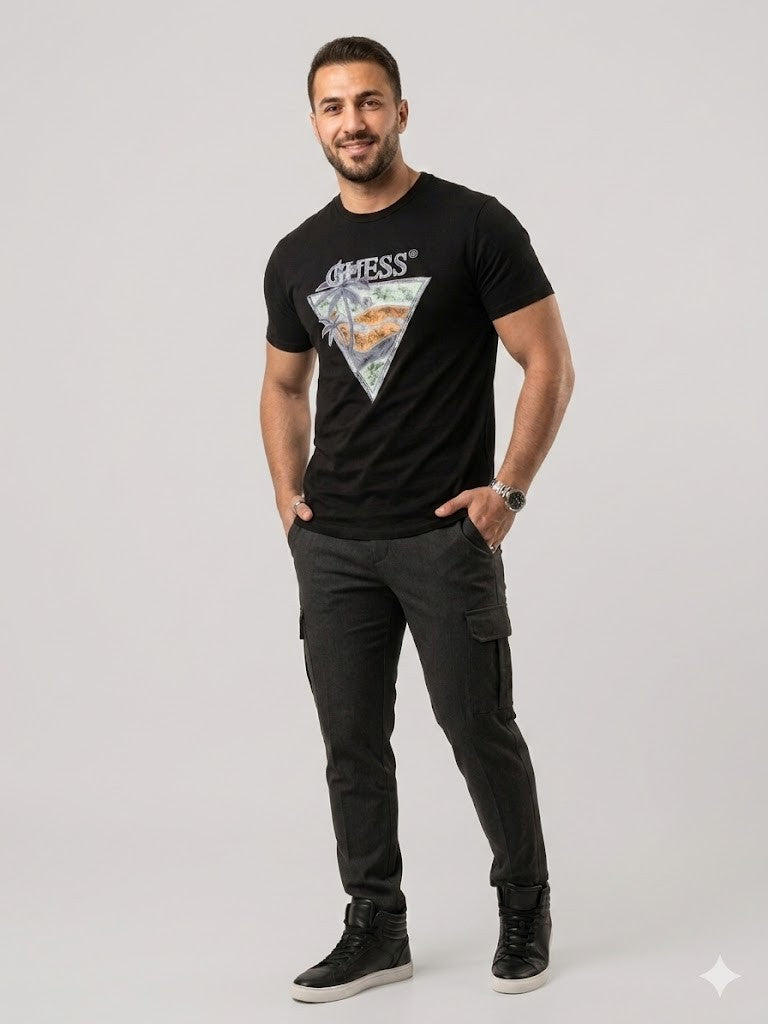 GUESS Erkek Baskılı Bisiklet Yaka T-Shirt M4GI16I3Z14