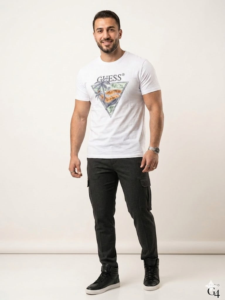 GUESS Erkek Baskılı Bisiklet Yaka T-Shirt M4GI16I3Z14