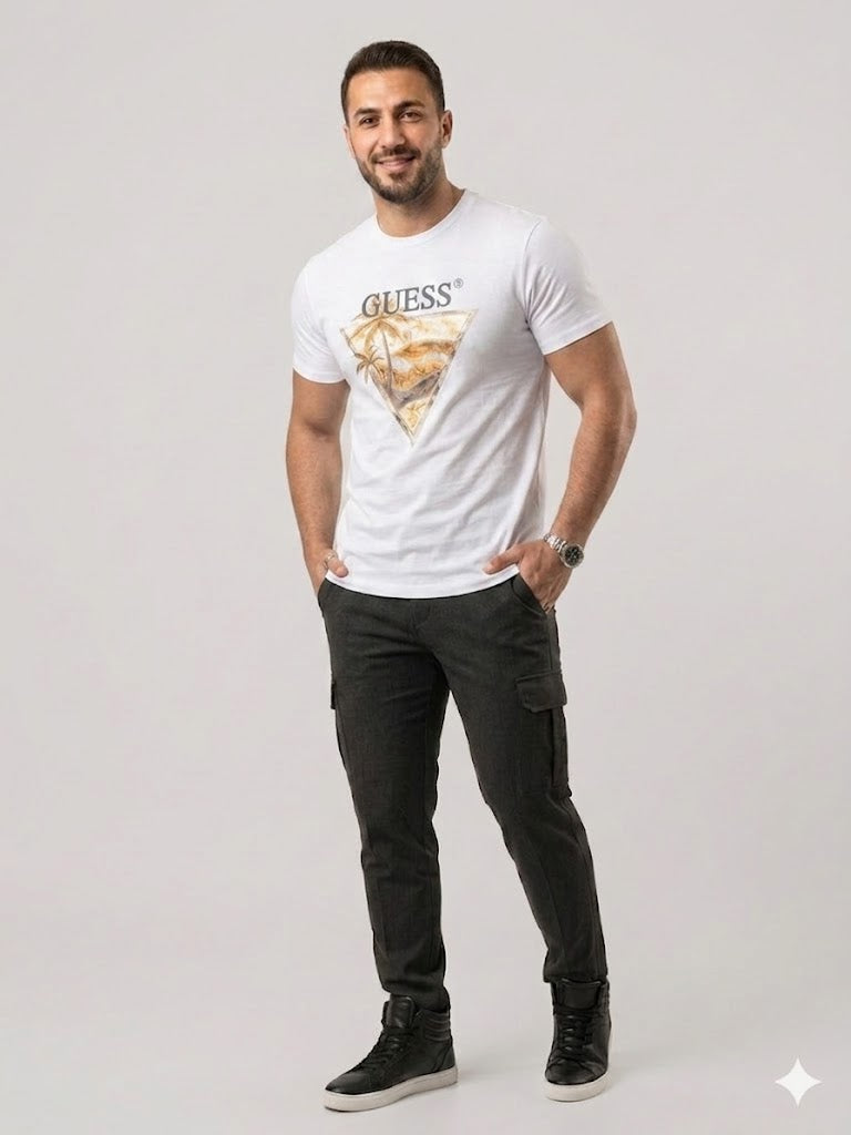 GUESS Erkek Baskılı Bisiklet Yaka T-Shirt M4GI16I3Z14
