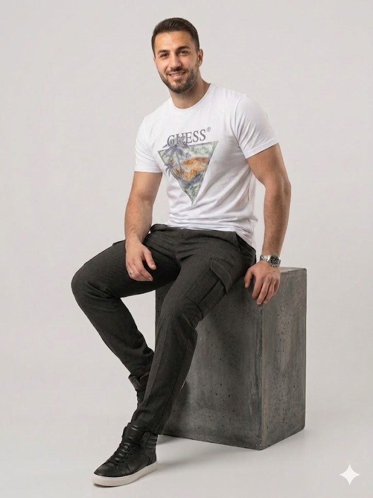 GUESS Erkek Baskılı Bisiklet Yaka T-Shirt M4GI16I3Z14