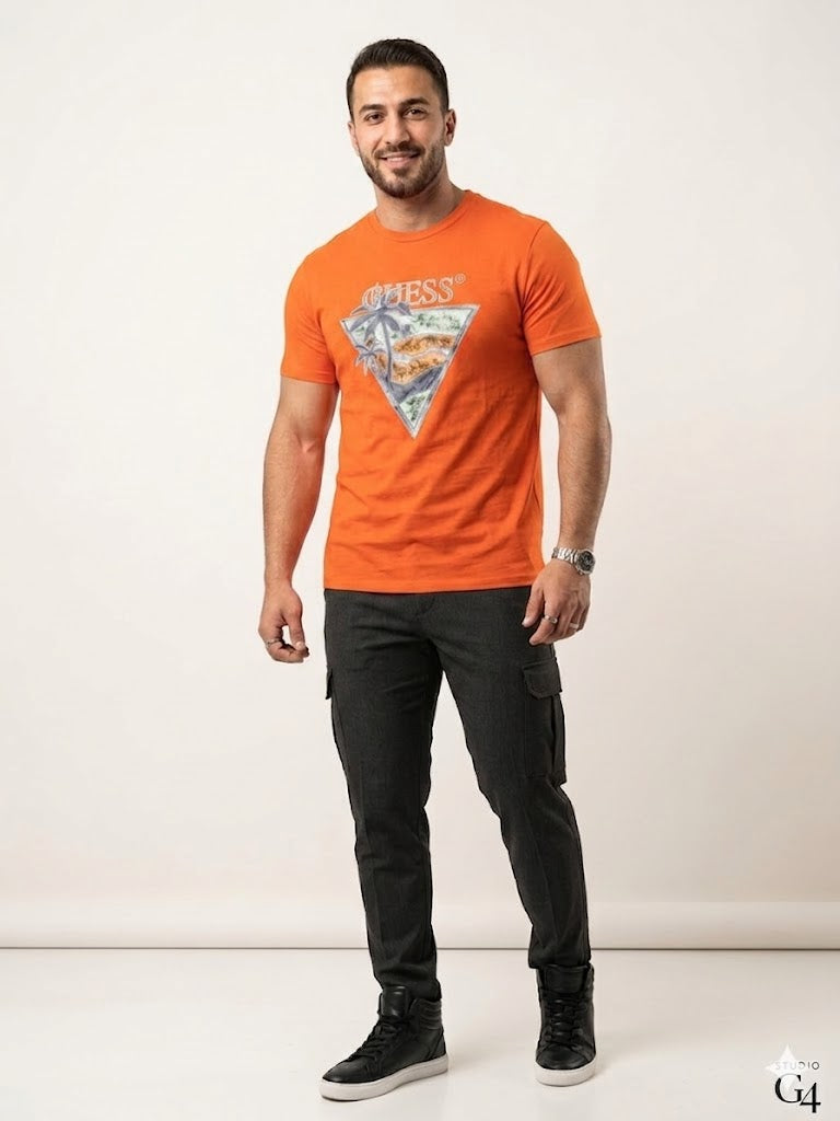 GUESS Erkek Baskılı Bisiklet Yaka T-Shirt M4GI16I3Z14