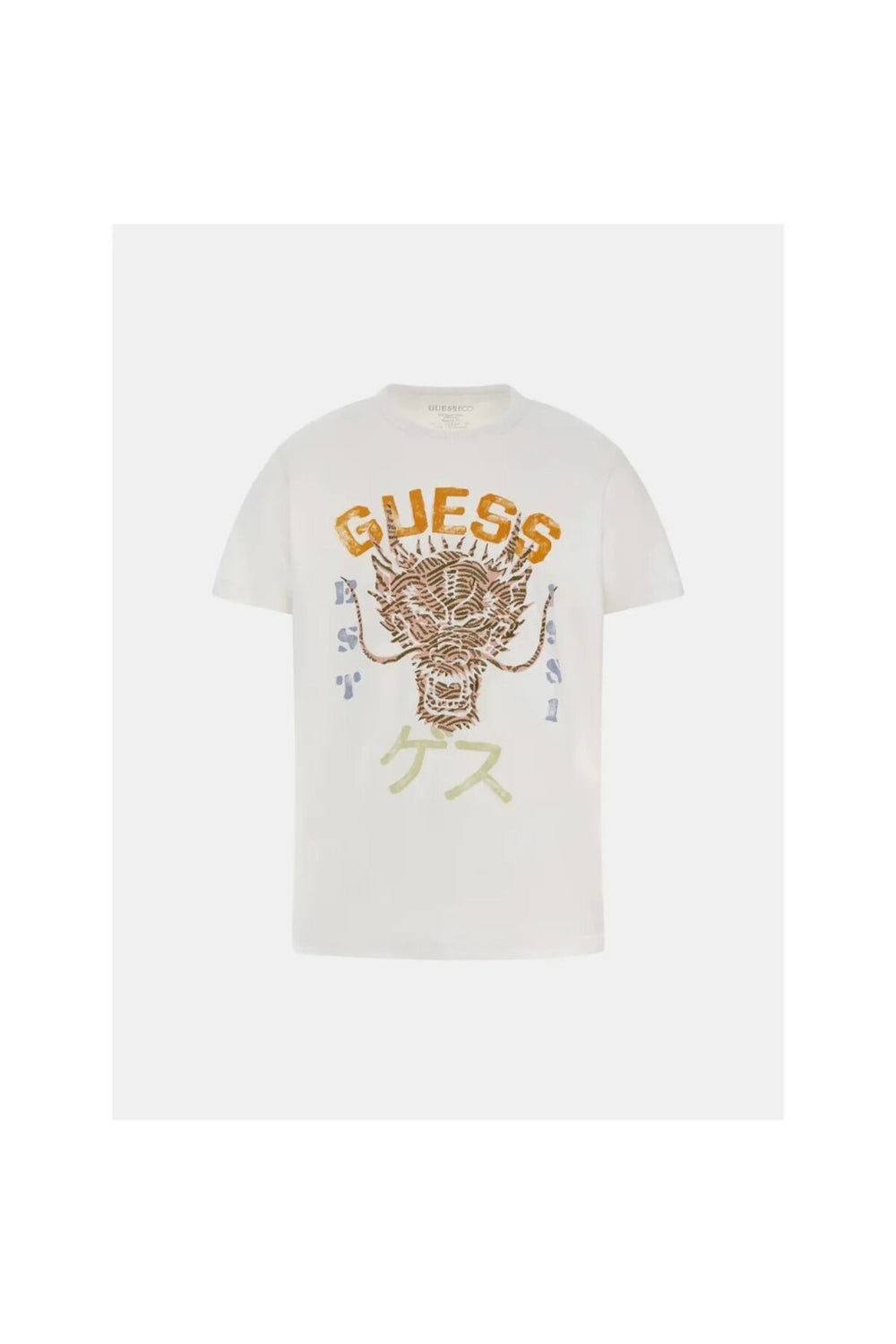 GUESS  Erkek Ejderha Baskılı Bisiklet Yaka Pamuklu Kısa Kollu T-Shirt M4GI21K8FQ4