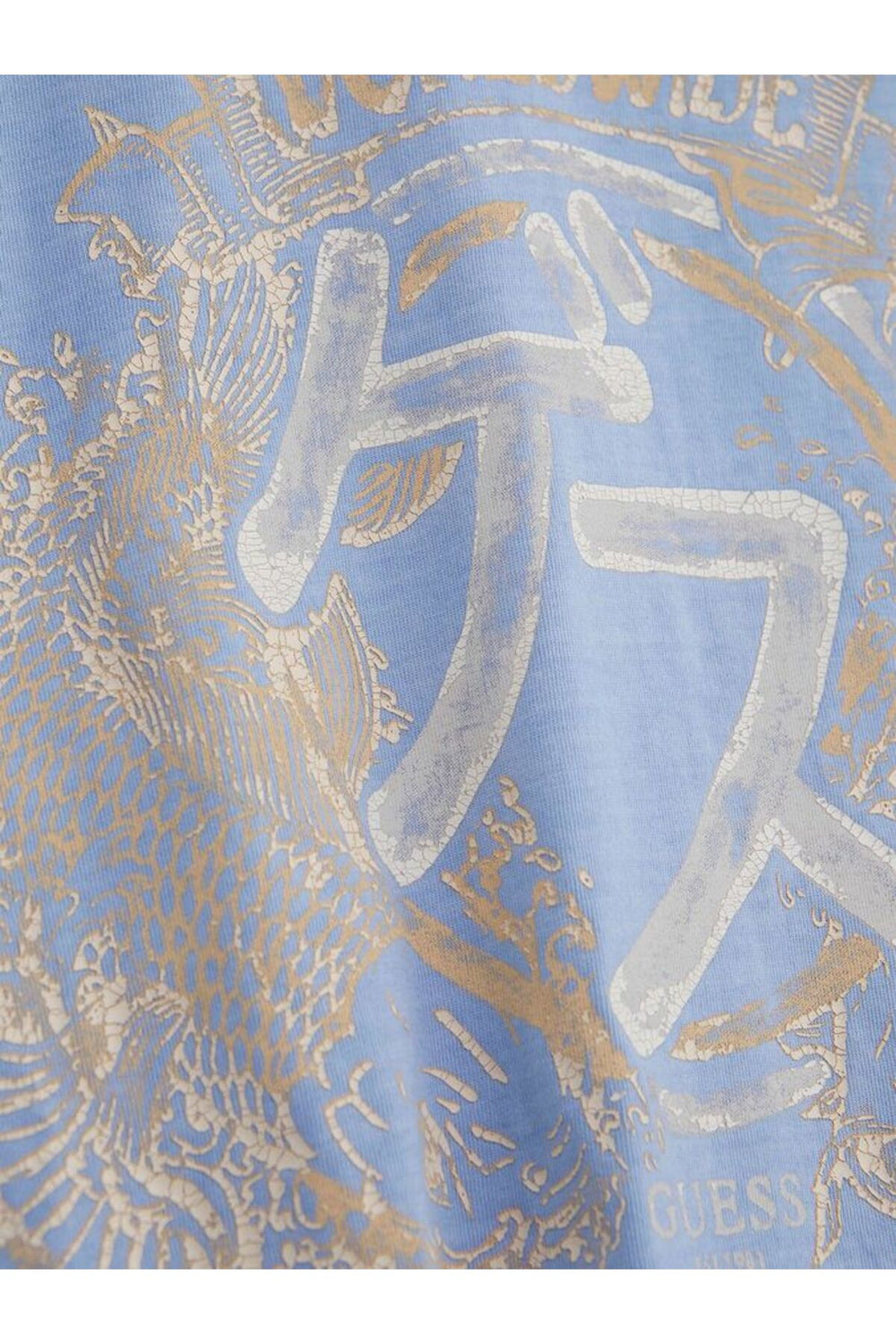 GUESS Erkek Açık Mavi Baskılı Bisiklet Yaka Pamuklu Kısa Kollu T-Shirt M4GI22K8FQ4