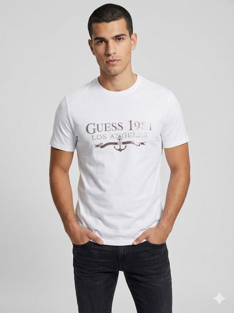 GUESS Erkek Bisiklet Yaka Yazı Baskılı Kısa Kollu Tişört M4GI27J1314