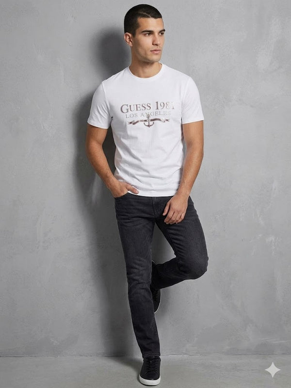 GUESS Erkek Bisiklet Yaka Yazı Baskılı Kısa Kollu Tişört M4GI27J1314