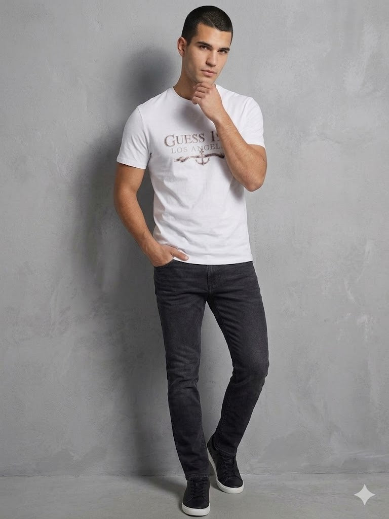 GUESS Erkek Bisiklet Yaka Yazı Baskılı Kısa Kollu Tişört M4GI27J1314