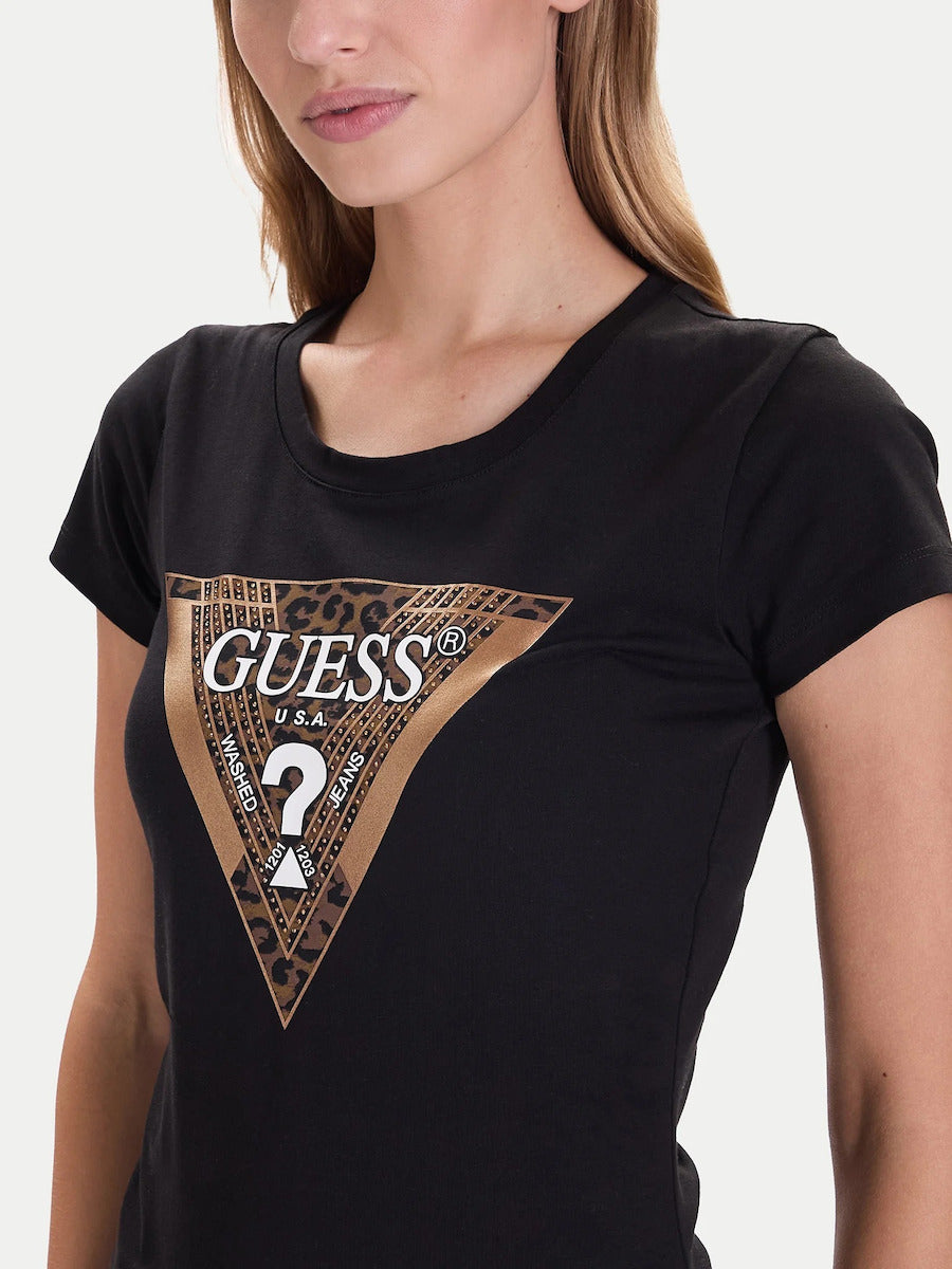 GUESS  Leo Kadın Siyah Slim Fit T-Shirt W5BI28J1314
