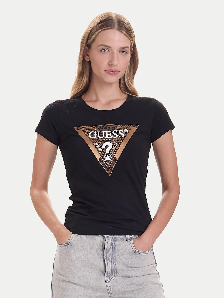 GUESS  Leo Kadın Siyah Slim Fit T-Shirt W5BI28J1314