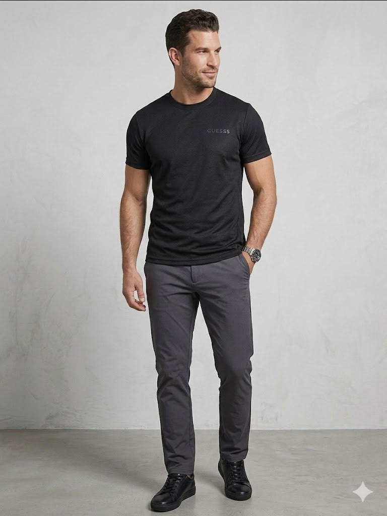 GUESS Erkek Siyah Bisiklet Yaka Kısa Kollu Spor ve Günlük T-Shirt Z6GI05K2846