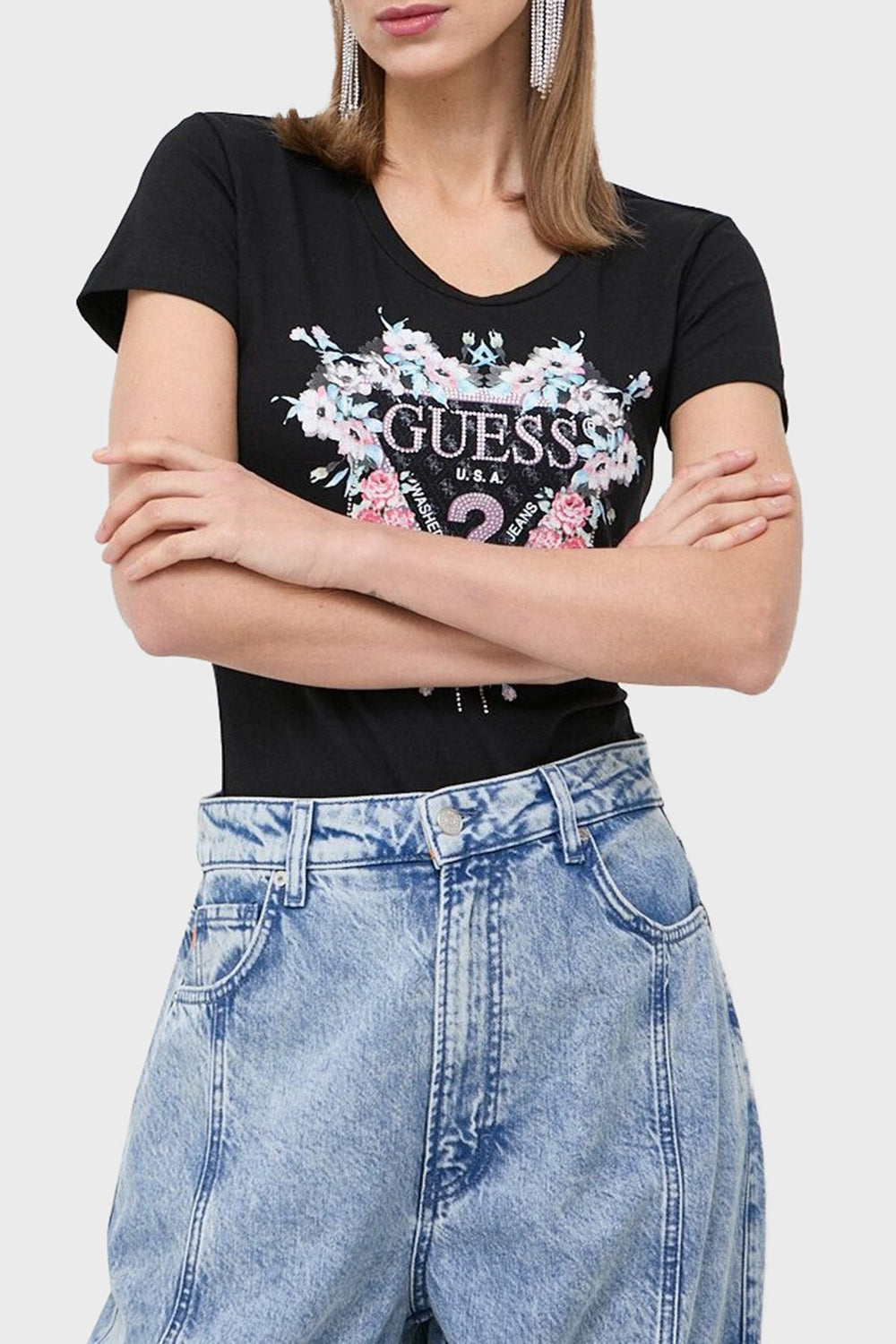 GUESS Flowers Triang Kadın Slim Fit T-shirt W4RI38J1314