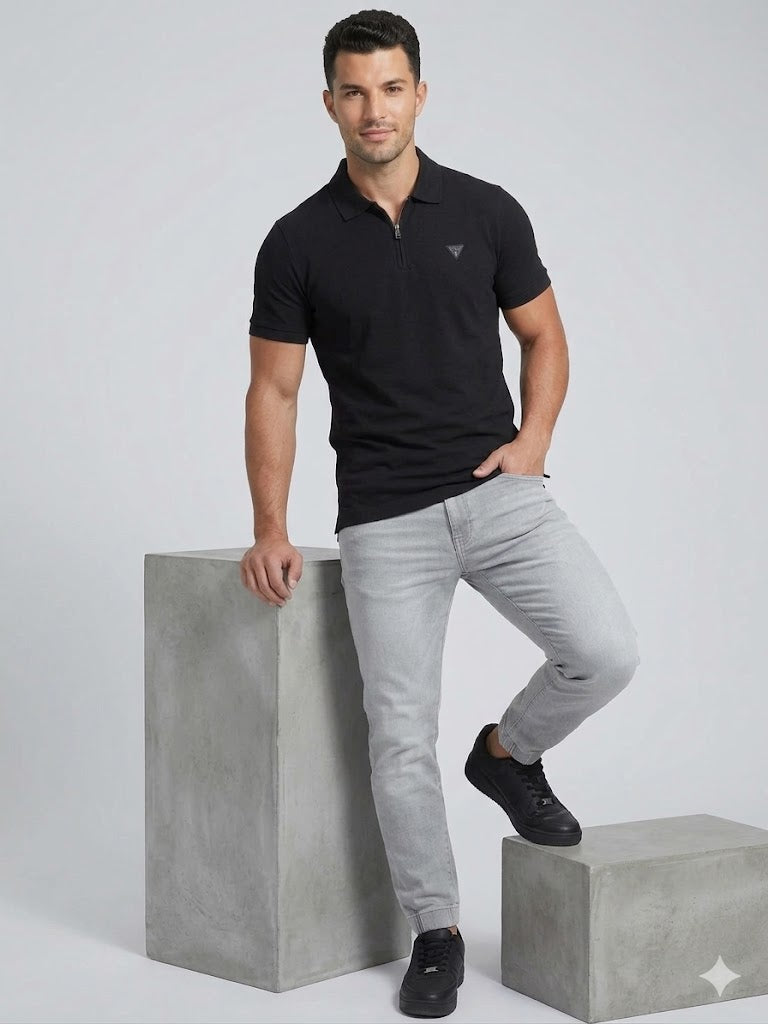GUESS Erkek Fermuar Detaylı Polo Yaka Kısa Kollu T-Shirt M4YR00Z3DM0