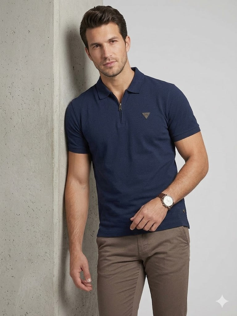 GUESS Erkek Fermuar Detaylı Polo Yaka Kısa Kollu T-Shirt M4YR00Z3DM0