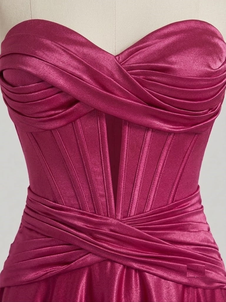 HOT CONTACT Straplez Kruvaze Detaylı Korseli Saten Mini Abiye Elbise 8424
