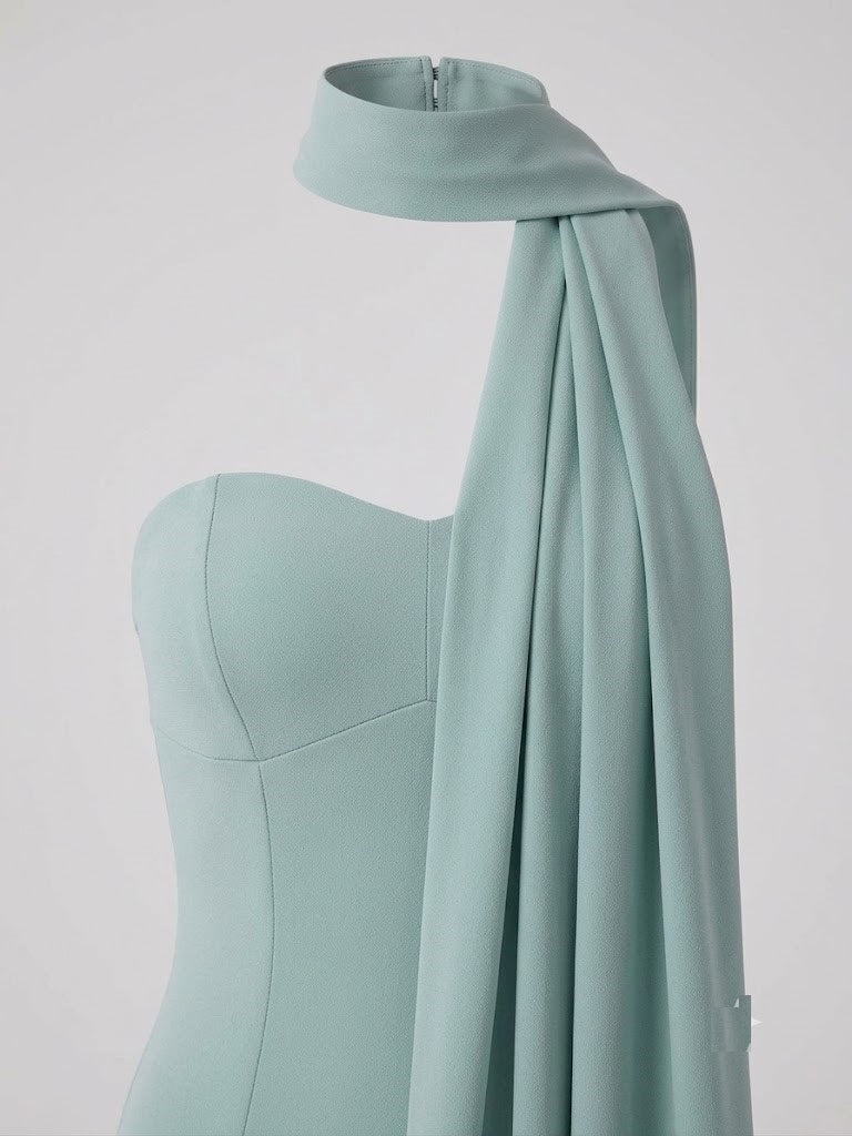 HOT CONTACT Şal Detaylı Straplez Mini Abiye Elbise 8448