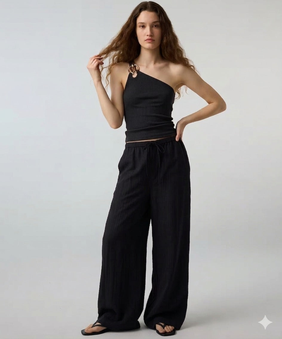 İPEKYOL  Çizgili Wide Leg Pantolon  IS1260003193
