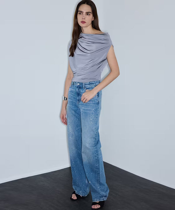 İPEKYOL Hotfix Baskılı Wide Leg Jean Pantolon IS1260018040