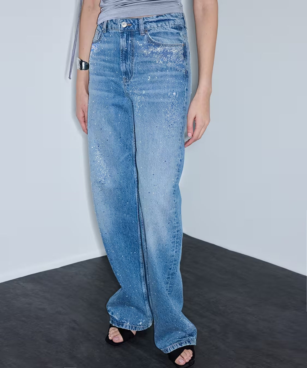 İPEKYOL Hotfix Baskılı Wide Leg Jean Pantolon IS1260018040