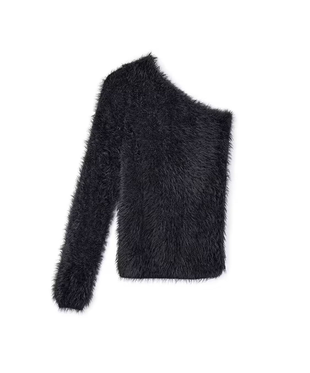 İPEKYOL Asimetrik Kol Pelüş Triko Bluz IW6240050163