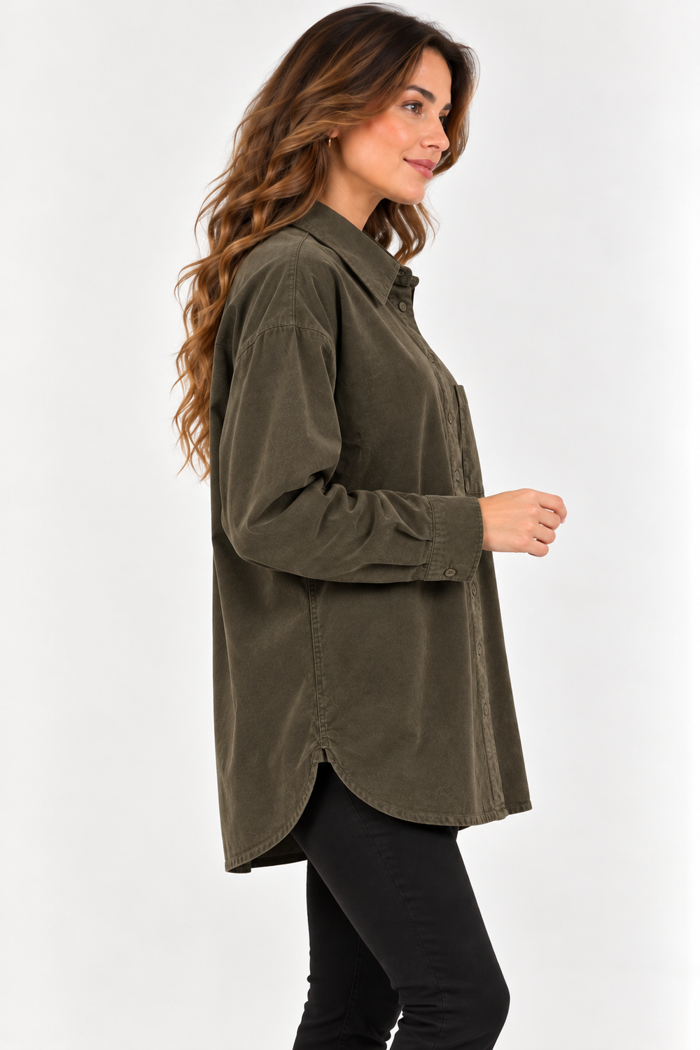 KAYRA  Bej Çiçek Nakış Detaylı Oversize Gömlek 11028