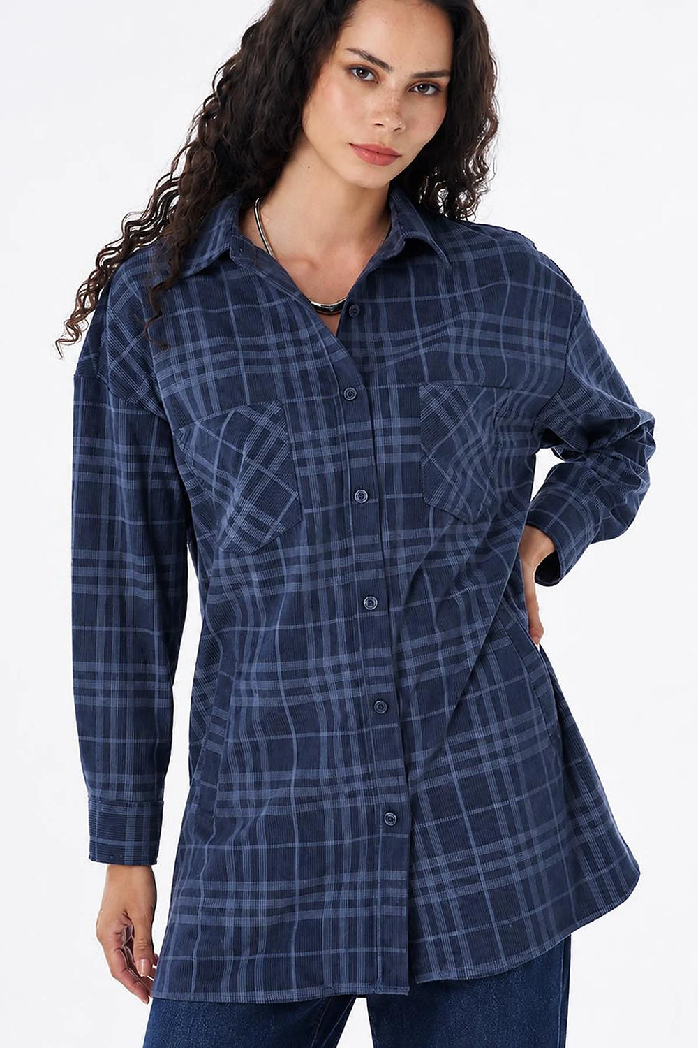 KAYRA Ekose Desen Kadife Tunik  21038