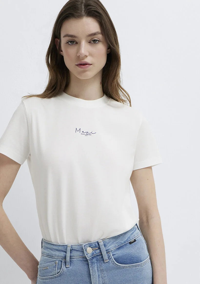 MAVİ Mavi Baskılı Ekru T-shirt  M1613900-70057