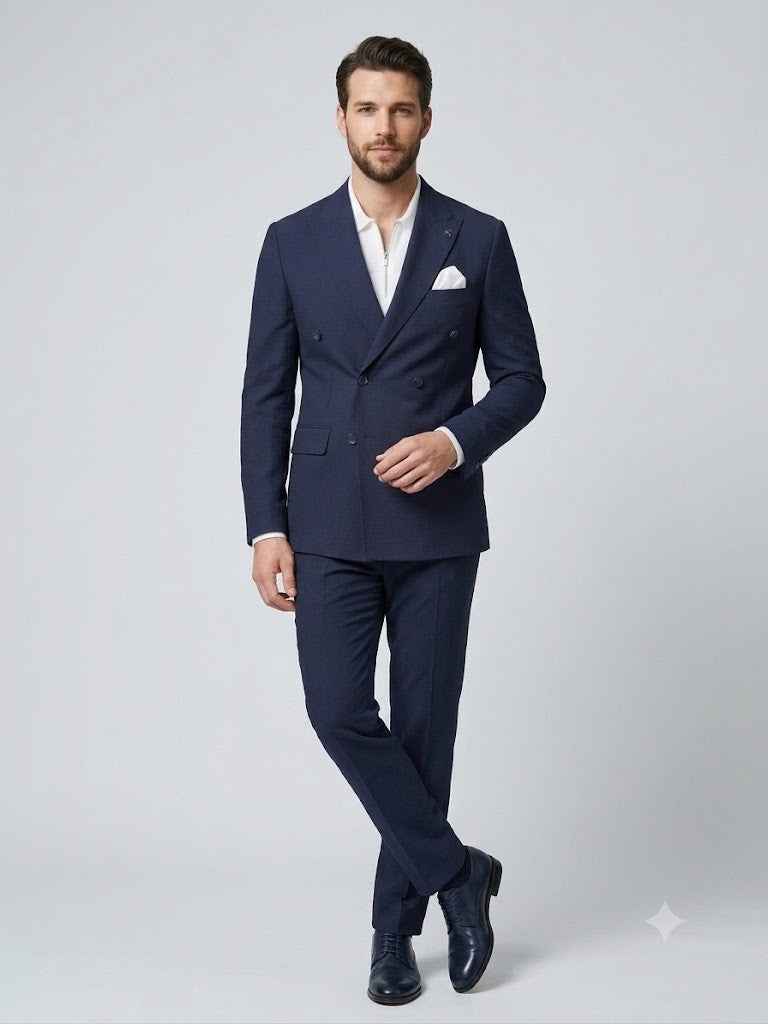 MCR Erkek Slim Fit Lacivert Kruvaze Ceket 41431