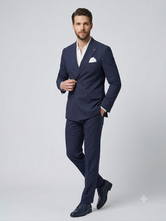 MCR Erkek Slim Fit Lacivert Kruvaze Ceket 41431